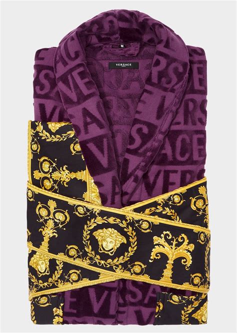 purple Versace bathrobe